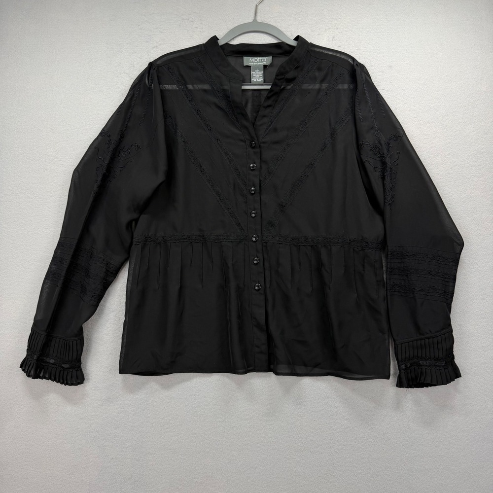 Motto Blouse Women‎ Large Black Lace Embroidered Sheer Victorian Goth Boho Top